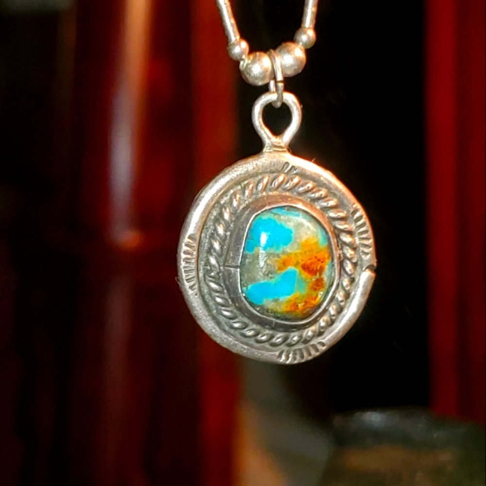 Vintage Navajo Turquoise Pendant Necklac